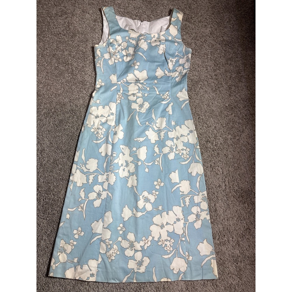 Joinus Blue White Floral Cotton Sleeveless Midi Sheath Dress Size 4/6 Small